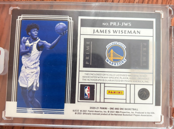 2020-21 Panini One and One James Wiseman Prime Rookie Patch Auto 53/99