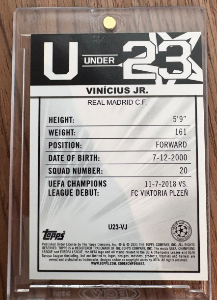 2020-21 Topps Merlin Chrome UEFA Vinícius Jr. Under 23 Real Madrid Card U23-VJ